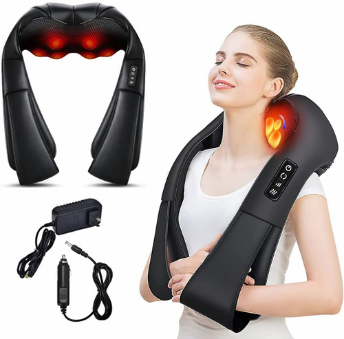 Masajeador Shiatsu Cuello Espalda Hombro Pies Con 8 Cabezales de Masaje Integrados Masajeador de Hombros Cuello Eléctrico 3 Niveles de Velocidad Dirección Ajustable Relajación Con Calor en Oficina Cas