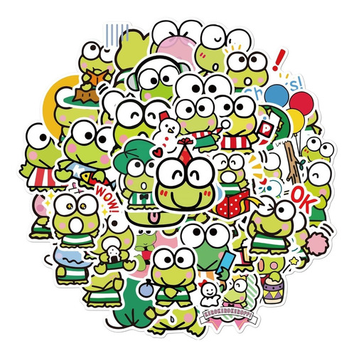 Keroppi 50 Calcomanias Stickers Pvc Contra Agua Hello Kitty