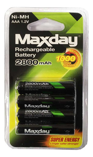 Pilas Maxday Pack X4 Aaa Recargable 2800mha - Ub