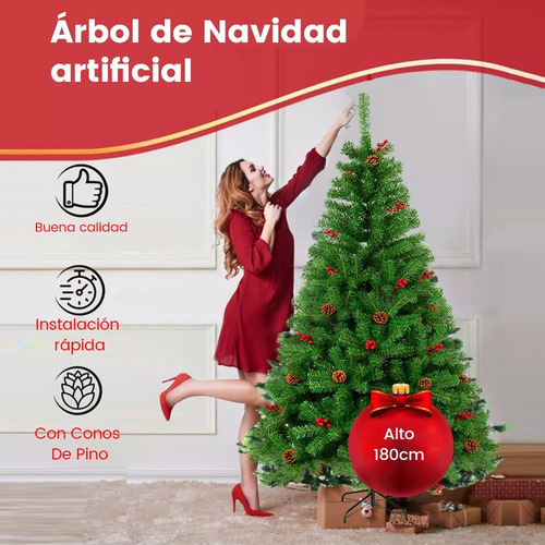 Árbol De Navidad Artificial Con Conos De Pino 1.8 M