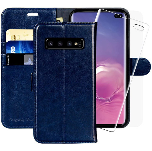 Funda Para Samsung Galaxy S10 Plus, Azul/billetera/cuero