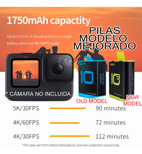 2 Baterias Para Camaras Gopro Hero 12 11 10, Pila De 1750mah