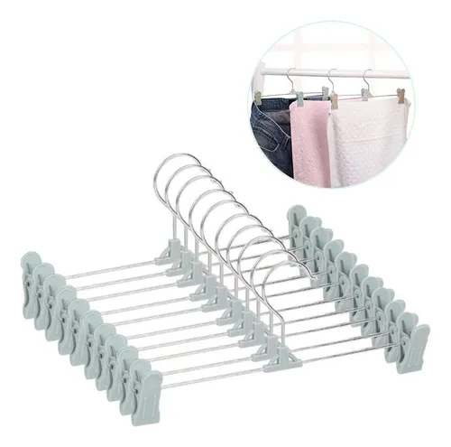 Pack X10 Perchas Con Broche Gancho Metal Para Pantalones