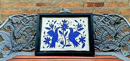 Quadro Otomi Aves Azuis Bordado Mexicano - Varal