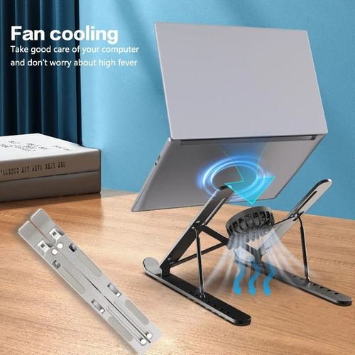 Soporte Para Portátil Con Ventilador Más Minisoporte Metálic Gris