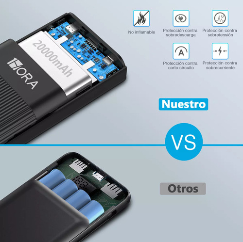 Power Bank Color Negro Marca 1hora Tipo C Batería Portátil