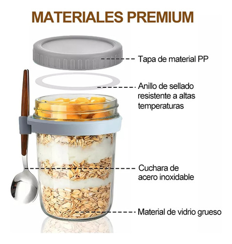 6 Pzs Recipientes De Avena Overnight Vidrio Mason Jar 12 Oz