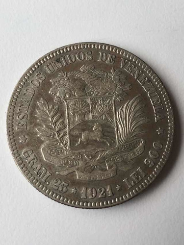 Moneda De 5 Bs Fuerte Plata 1921