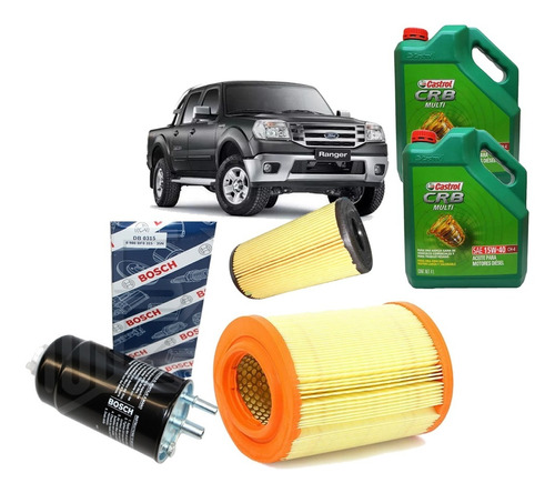 Kit 3 Filtros Ford Ranger 3.0 08 Cartucho Castrol 15w40 8lts