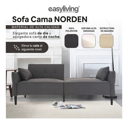 Sofá Cama Norden Con Brazos Reclinables Easy Living Gris Oscuro Liso
