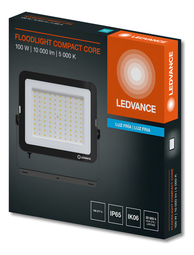 Refletor Floodlight Compact 100w 100° Ip65 Bivolt Ledvance Carcaça Preto Luz Branco-frio 127/220v