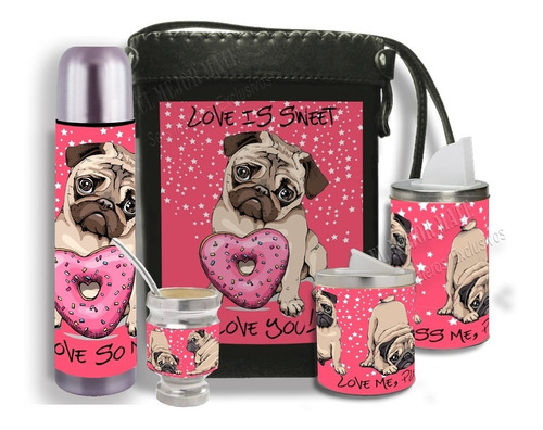 Set Matero Perritos Pug Completo Personalizados Femeninos