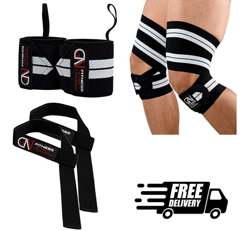 Vendas De Rodilla Knee Wraps + Muñequeras+ Straps Gratis Gym