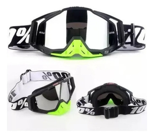 Gafas De Motocross De Pista Negras Con Espejo E Incoloras Armazón Negro/verde