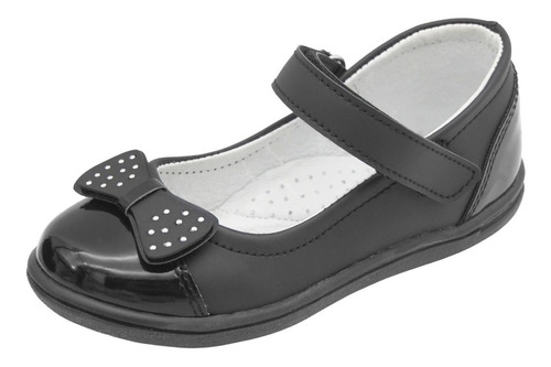 Zapato Niña Escolar Dominiq Negro Broche Con Moño 18-21.5