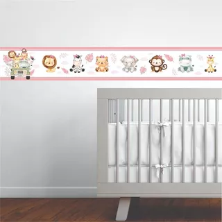 Faixa Decorativa Infantil Menina Rosa Bebê Safari Animais