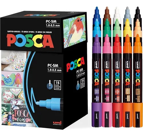 Set De Marcadores Base Agua Uni Posca Pc-5m15c Medio 15pzs