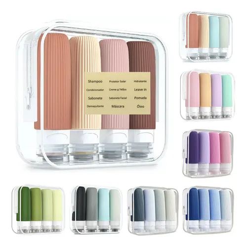 Easygo Essentials Kit Viagem Frasco Pote Silicone Shampoo Creme 4un 90ml Tsa