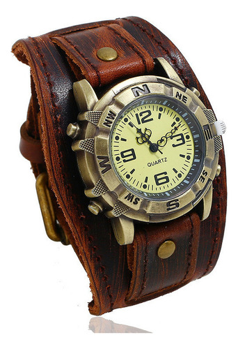 Reloj De Pulsera De Cuero Con Hebilla Retro Punk Para Hombre