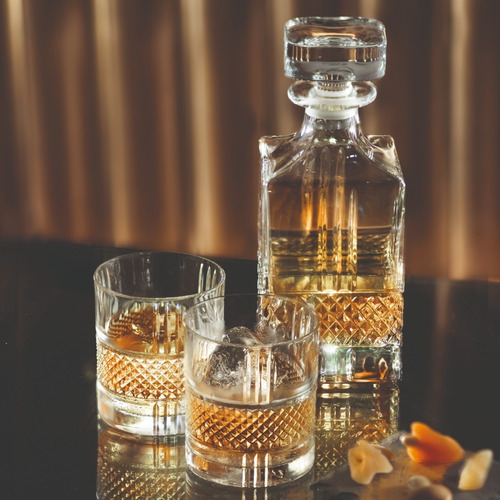 Set Whiskey Vasos De Vidrio 7 Pz Brillante Con Licorera Decantador Rcr Cristal Hecho En Italia Color Blanco