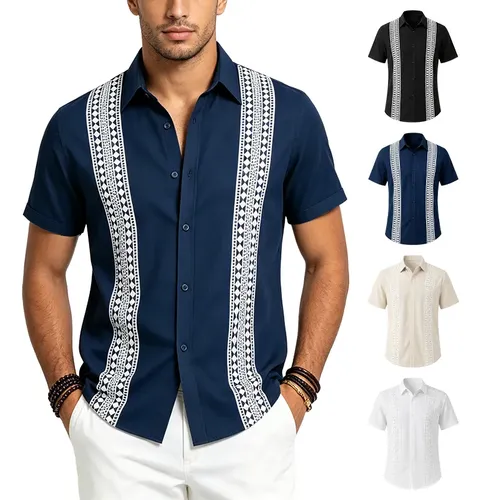 Camisa Guayabera Hombre Manga Corta Bordada Casual Elegante