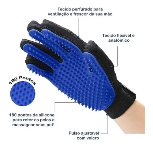 Luva Pet Escova Tira Remove Pelo Cachorro Gato Magnética Cor Azul
