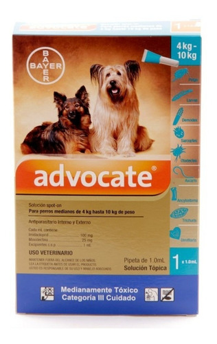 Advocate Perros Pipeta Pulgas Acaros Sarna 4-10kg