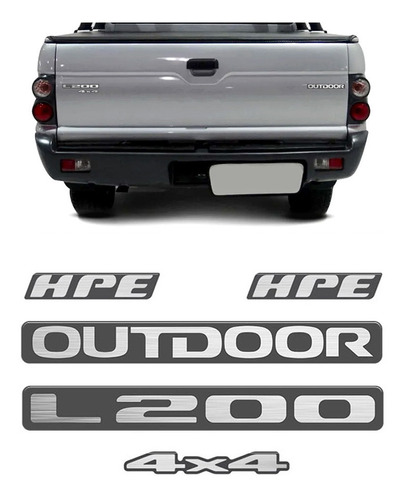 Kit Emblemas L200 Outdoor 4x4 Hpe 2007 Adesivo Grafite