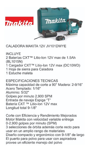Caladora 12v Makita Jv101dwye 2 Baterias Cargador Y Maleta