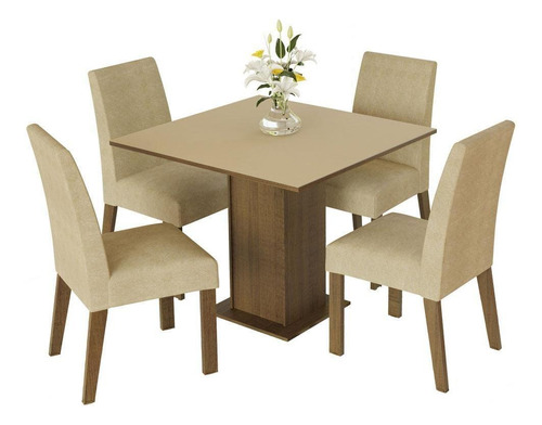 Sala De Jantar Madesa Deise Mesa Madeira 4 Cadeiras R/i Cor Rustic/Crema/Imperial MDJA0401257GSIM