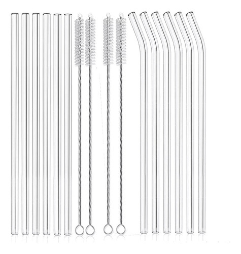 12 Pajitas Cristal Transparente Reutilizables Para Servicios