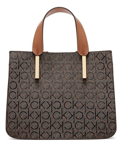 Bolsa Calvin Klein Margot Textured Logo Emboss Tote Relive Café Geométrico Oro Café Claro