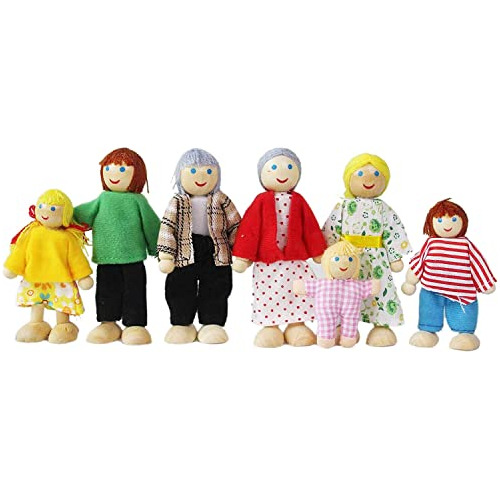 Casa De Muñecas De Madera 7 Figuras Familiares Miniatu...