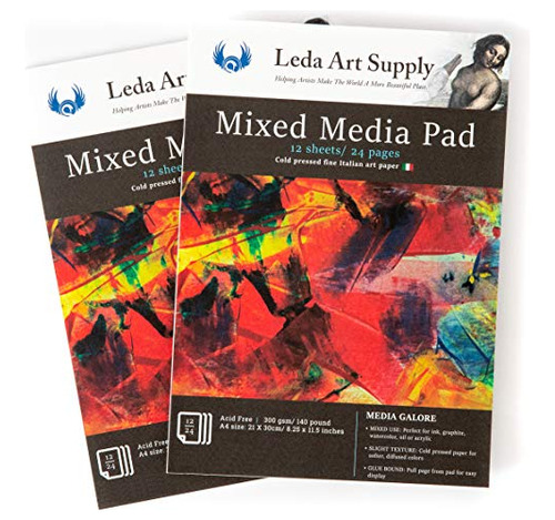 Mixed-media Pad 2 Pack (total 24 Sheets) For Watercolor, Acr