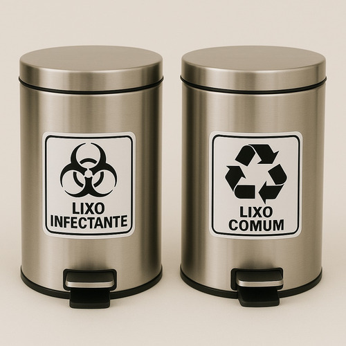 Kit 5 Adesivos Lixo Infectante + 5 Comum 10x10 Fundo Branco