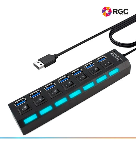 Imagen 2 de 10 de Zapatilla Hub Usb Multiplicador 7 Puertos Usb 2.0 Switch