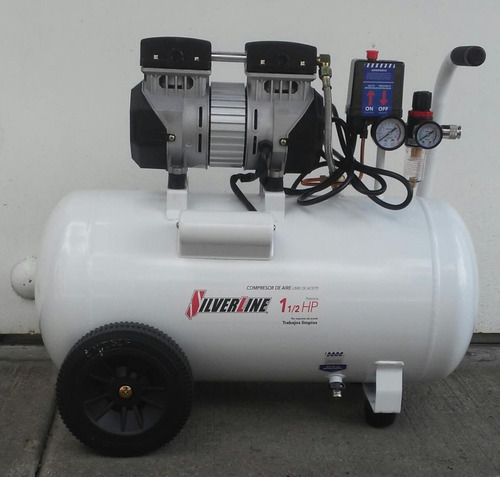 Compresor De Aire 1.5hp 50l Libre De Aceite Silverline