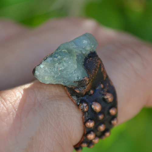 Imagen 8 de 10 de Anillo Piedra Preciosa Natural Aguamarina Con Cobre,