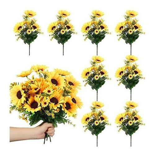 Girasoles Artificiales  8 Ramos De  9 Flores Bouquet 30cm 