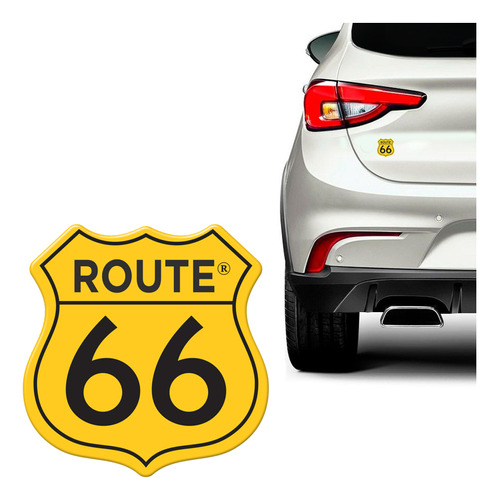 Adesivo Amarelo Route 66 Emblema Decorativo Resinado