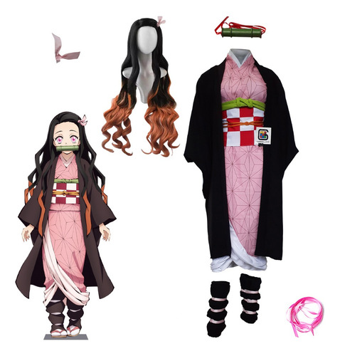 Cosplay Nezuko Kamado 9 Peças Com Peruca - Demon Slayer