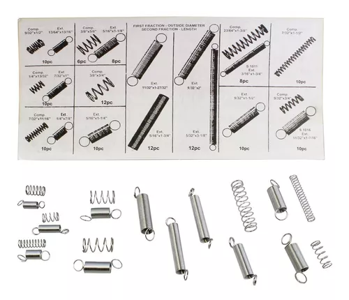 Surtido de muelles de compresión y extensión 20 tamaños Pequeños Surtido  muelles de acero galvanizado 200 piezas