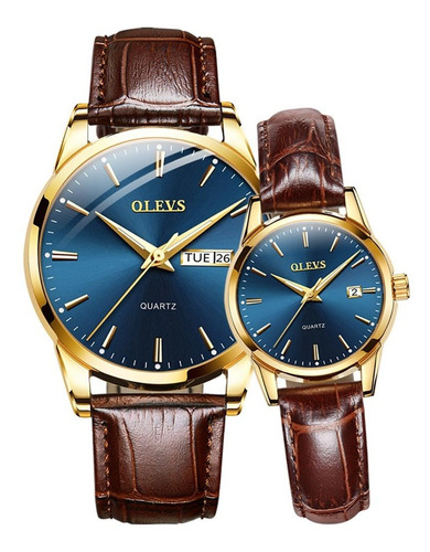 Olevs Luxury Couple Reloj De Cuarzo Reloj De Cuero Hombres