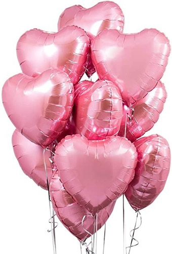 10 Balão Coração 18 Pol Rosa Bexiga Metalizado Festa 