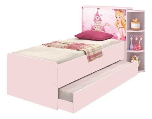 Cama Marinera Estantes Dormitorio Infantil 1 Plaza Princesa Color Rosa