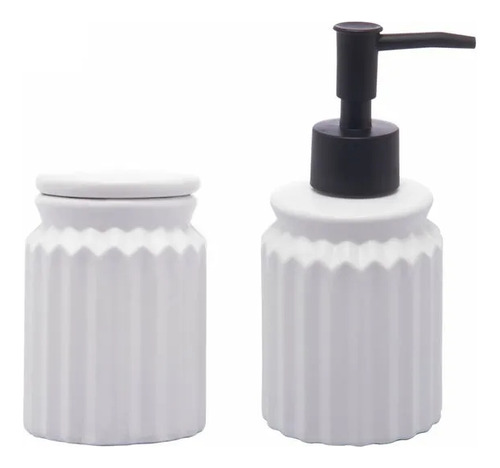 Conjunto 2 Peças Dispenser De Banheiro Em Cerâmica Branco