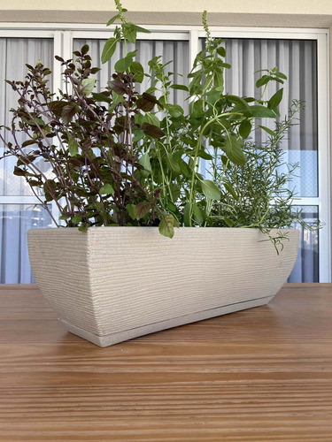 Imagen 4 de 6 de Maceta Jardinera Plástico 53x21x16 Cm Simil Piedra + Plato