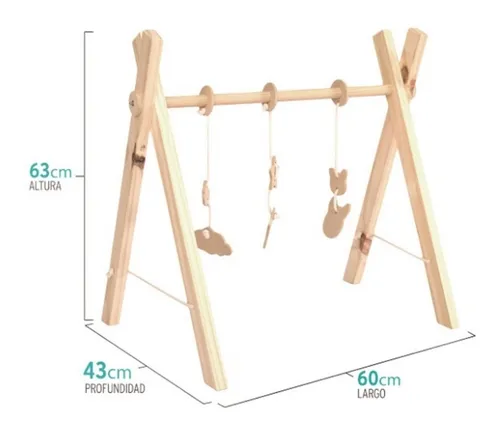 Gimnasio para bebés de madera natural.