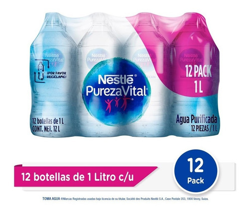 Pack X 12 Agua Pureza Vital Nestle 1 Litro C/u