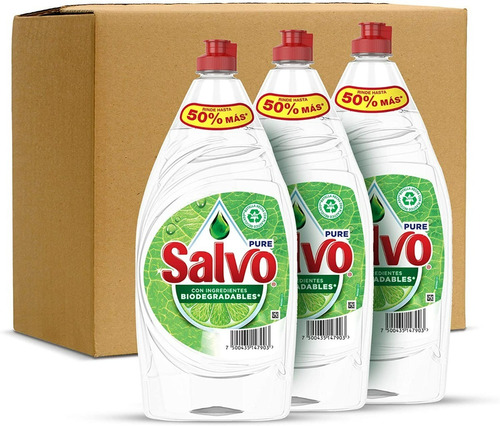 Lavatrastes Líquido Jabón Líquido Salvo Pure 1200 Ml, 3 Uds